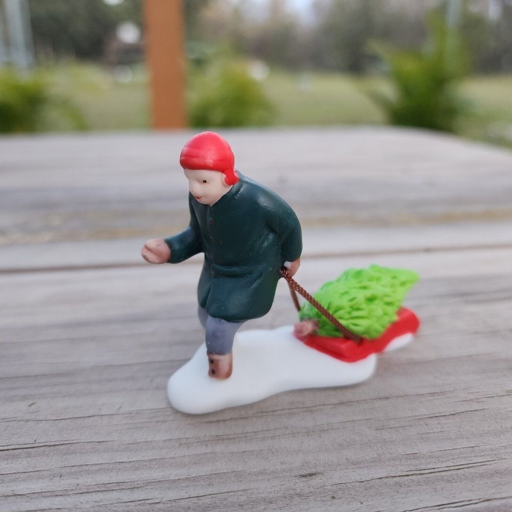 Department 56 New England Village Series Boy Pulling Tree Sled No Box